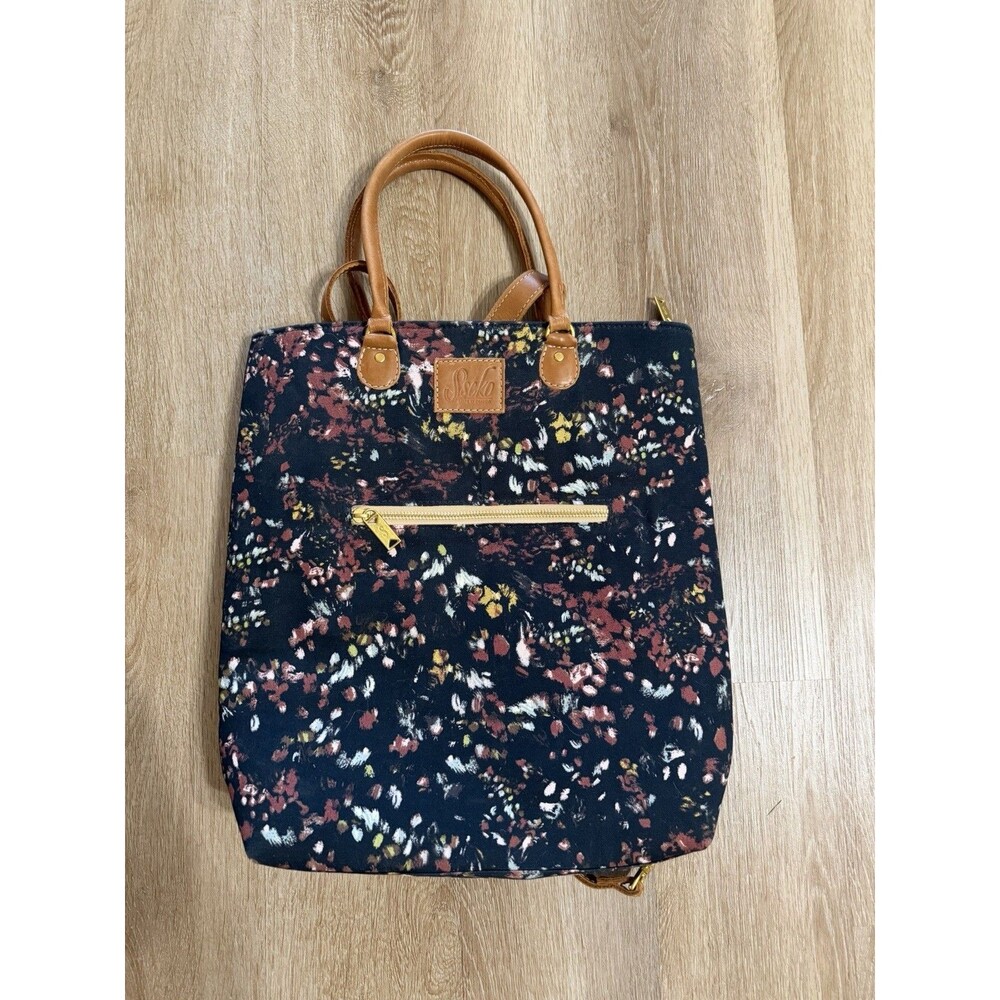 Sseko Made In Uganda Floral Canvas Backpack/Tote Large Leather Handles/Straps